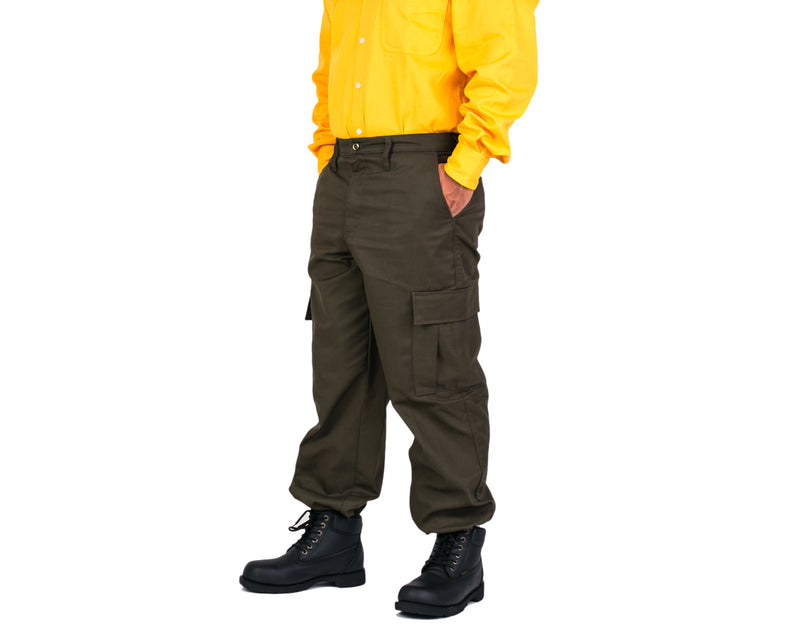 Load image into Gallery viewer, Commando pants in olive green color and reflective on each leg
