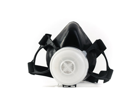 Half face mask with interchangeable cartridge against acid vapors and gases