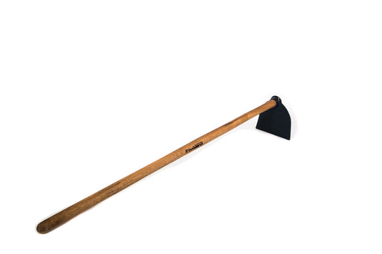 Forged steel hoe with oak handle
