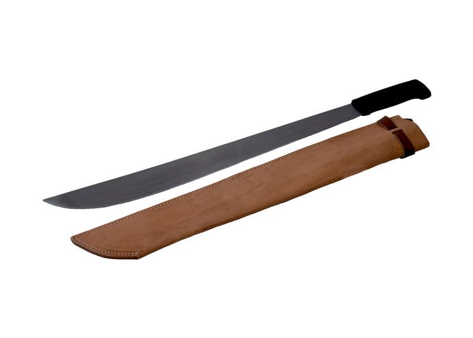 20” long straight machete with cow leather sheath